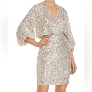 Eliza J Silver Sequin Long Sleeve Dress